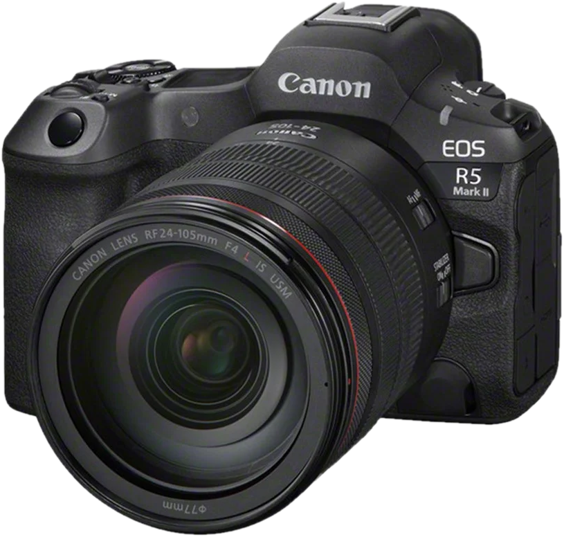 Canon EOS R5 Mark II mirrorless camera fitted with a Canon RF 24-105mm F4 L IS USM lens